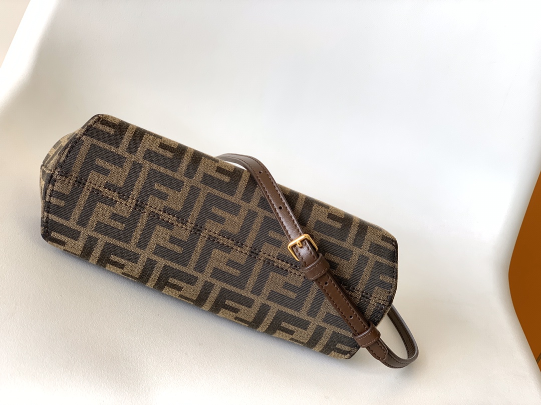 Fendi Small First FF Jacquard Fabric Shoulder Bag Brown